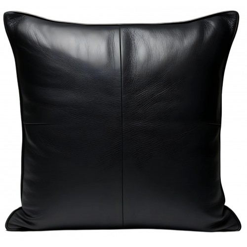 Coussin ou oreiller en cuir de vachette noire et grise 45 x 45 cm housse ref: 042