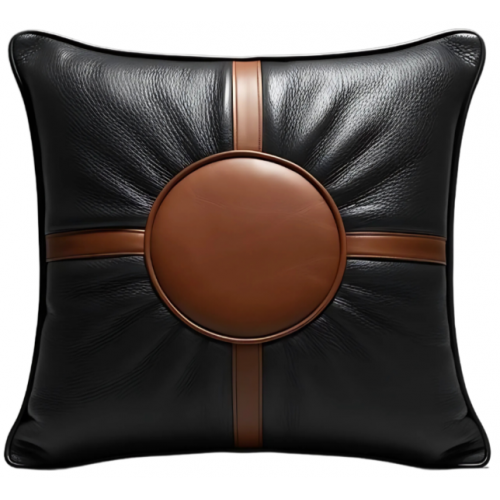 Coussin ou oreiller en cuir de vachette noire et marron 45 x 45 cm housse ref: 044