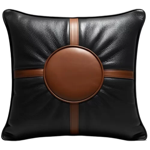 Coussin ou oreiller en cuir de vachette noire et marron 45 x 45 cm housse ref: 044