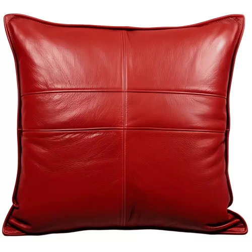 Coussin ou oreiller en cuir de vachette rouge et noire 45 x 45 cm housse ref: 045