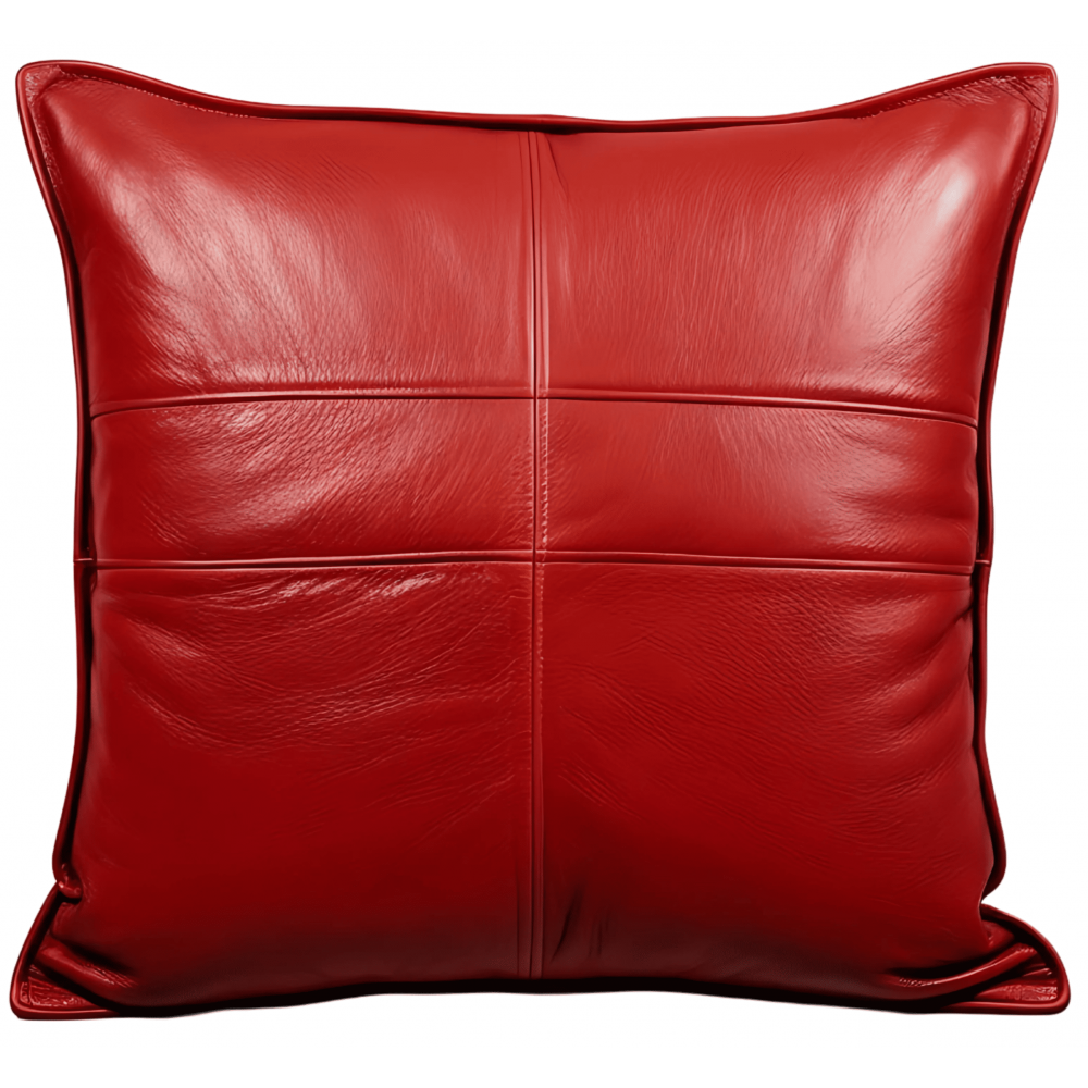 Coussin ou oreiller en cuir de vachette rouge et noire 45 x 45 cm housse ref: 045