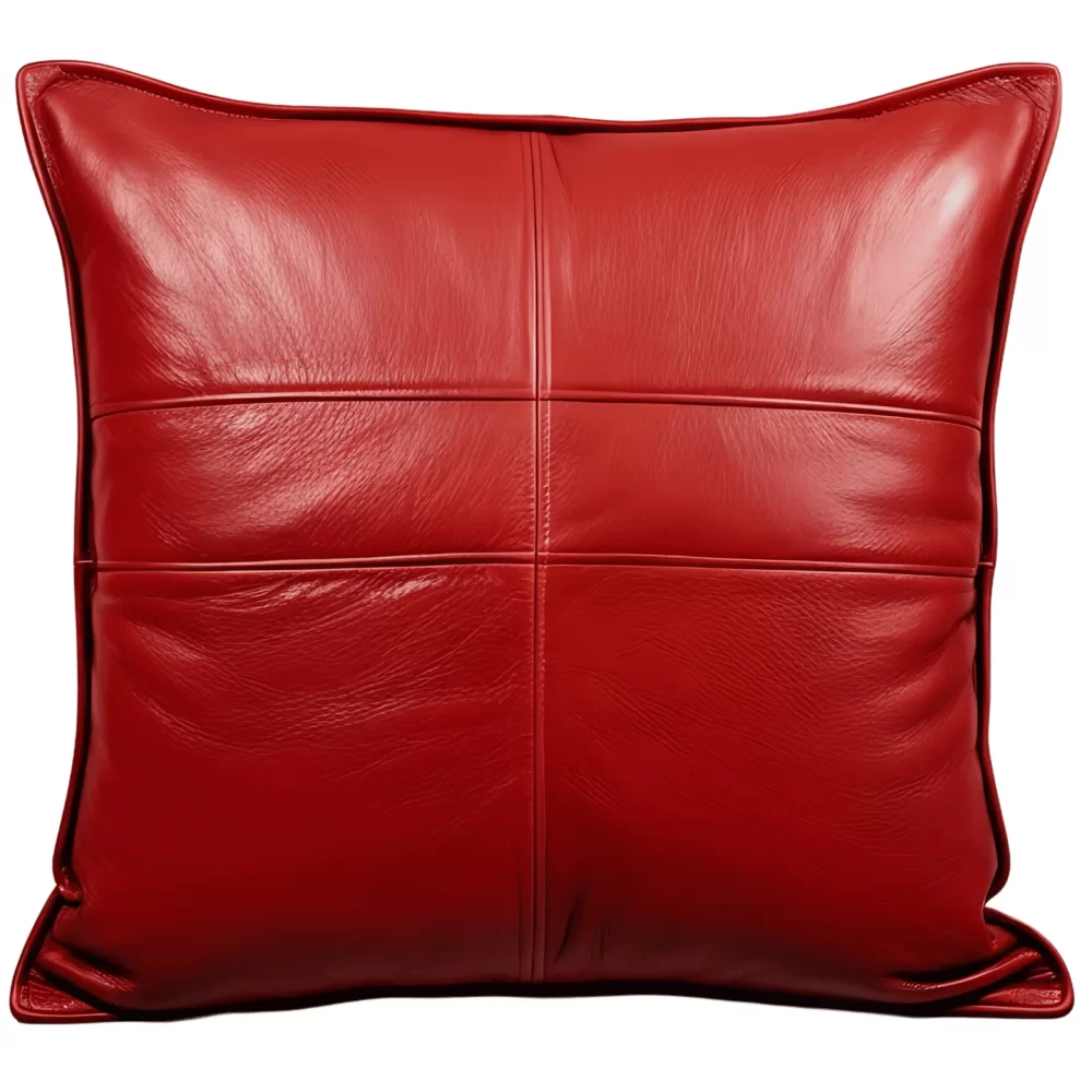 Coussin ou oreiller en cuir de vachette rouge et noire 45 x 45 cm housse ref: 045