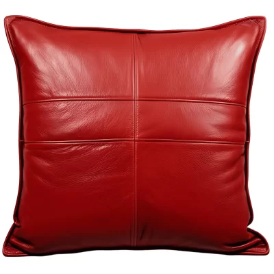 Coussin ou oreiller en cuir de vachette rouge et noire 45 x 45 cm housse ref: 045
