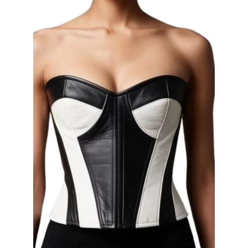 Bustier en cuir d'agneau noir et blanc modèle Ronice
