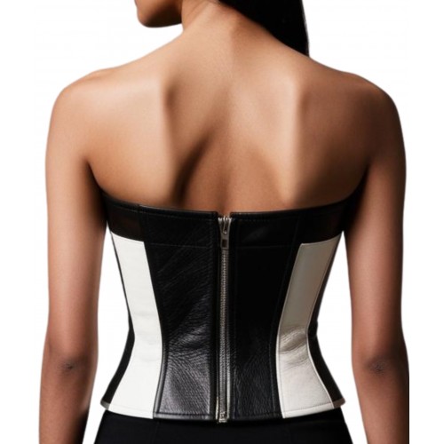 Bustier en cuir d'agneau noir et blanc modèle Ronice