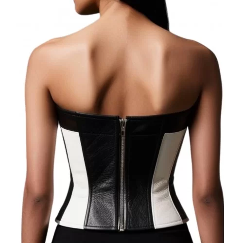 Bustier en cuir d'agneau noir et blanc modèle Ronice