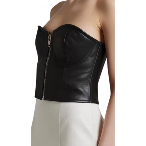 Bustier en cuir d'agneau noir double zip modèle Passyle