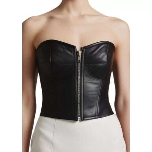 Bustier en cuir d'agneau noir double zip modèle Passyle