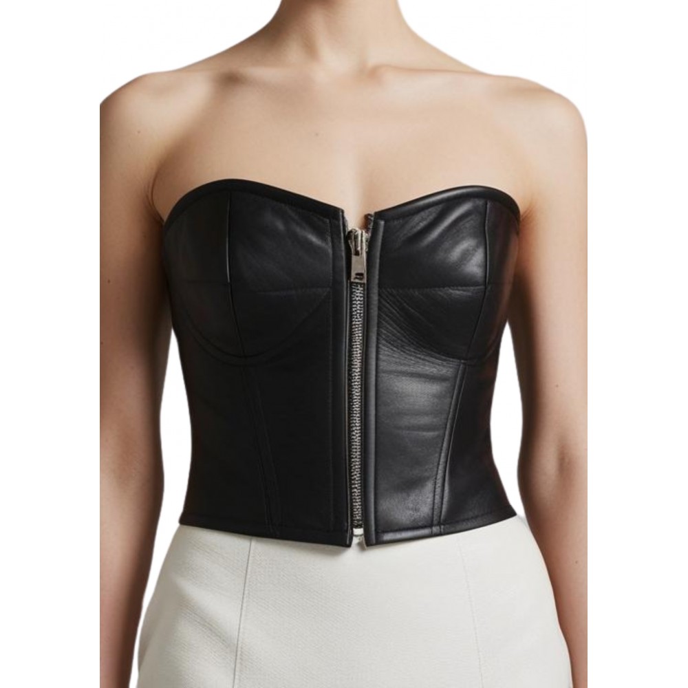 Bustier en cuir d'agneau noir double zip modèle Passyle