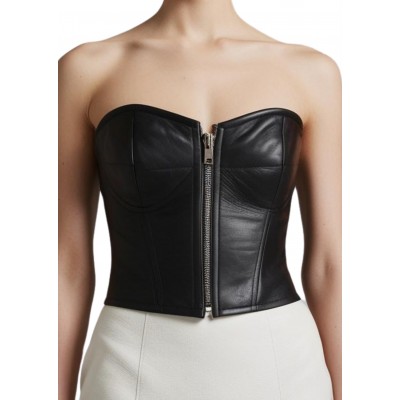 Bustier en cuir d'agneau noir double zip modèle Passyle