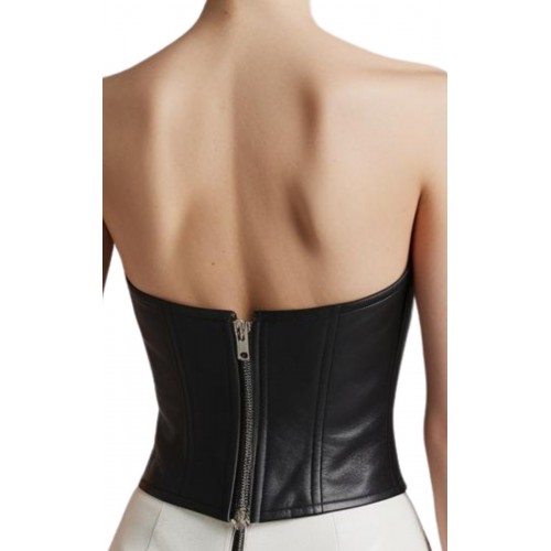 Bustier en cuir d'agneau noir double zip modèle Passyle