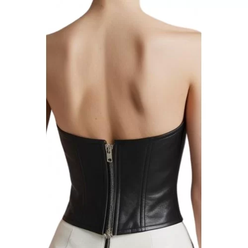 Bustier en cuir d'agneau noir double zip modèle Passyle