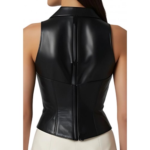 Bustier en cuir d'agneau noir zip sur l'avant modèle Berchka