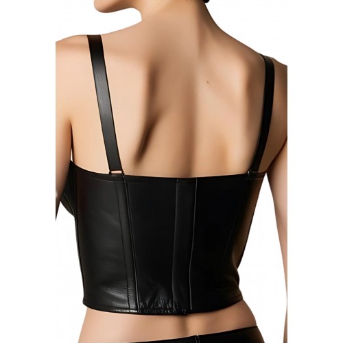 Bustier court  en cuir d'agneau noir zip sur l'avant modèle Birniade