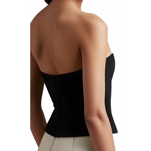 Bustier en cuir d'agneau velours noir modèle Rimasee