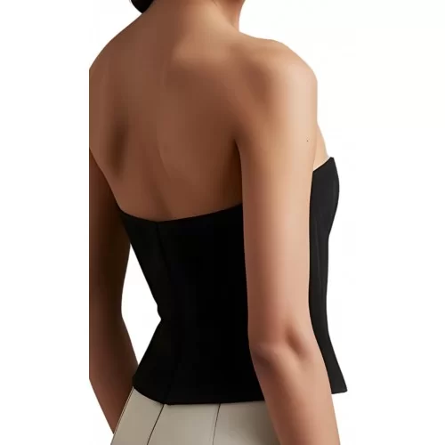 Bustier en cuir d'agneau velours noir modèle Rimasee