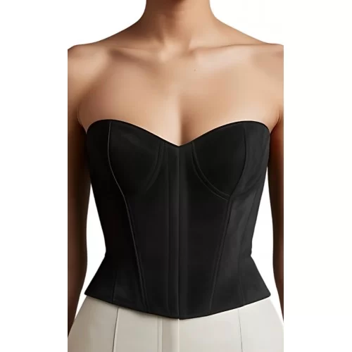 Bustier en cuir d'agneau velours noir modèle Rimasee