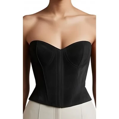 Bustier en cuir d'agneau velours noir modèle Rimasee