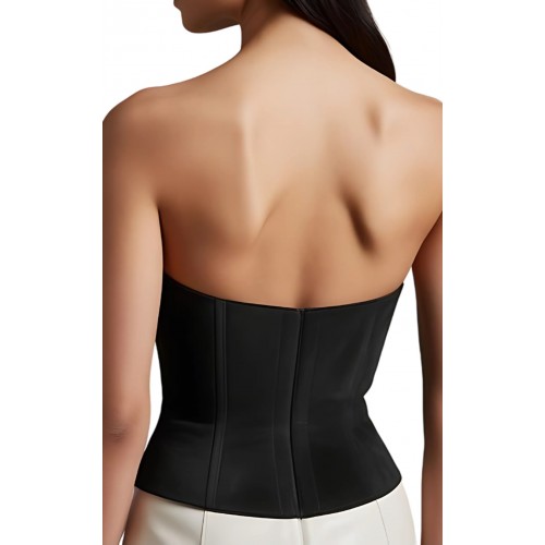 Bustier en cuir d'agneau velours noir modèle Rimasee