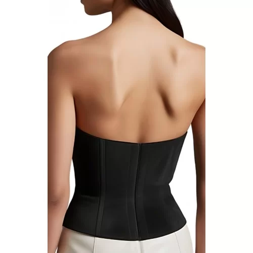 Bustier en cuir d'agneau velours noir modèle Rimasee