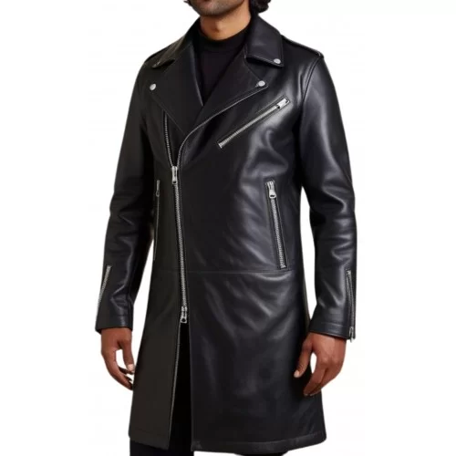 Trois quart cuir homme style perfecto homme cuir agneau noir modèle Erickson