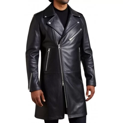 Trois quart cuir homme style perfecto homme cuir agneau noir modèle Erickson