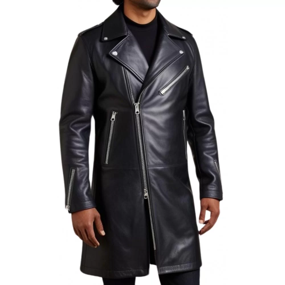 Trois quart cuir homme style perfecto homme cuir agneau noir modèle Erickson
