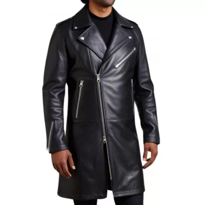 Trois quart cuir homme style perfecto homme cuir agneau noir modèle Erickson