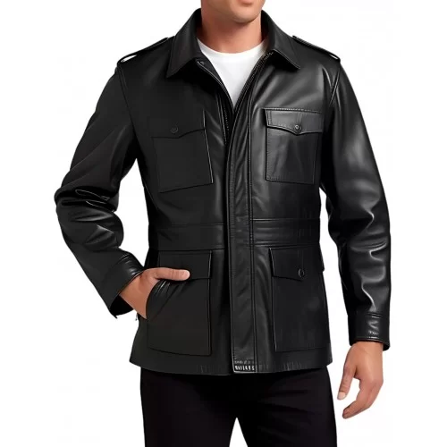 Trois quart cuir homme style veste de combat homme cuir agneau noir modèle Cissiron