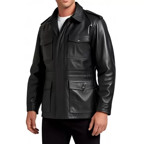 Trois quart cuir homme style veste de combat homme cuir agneau noir modèle Cissiron