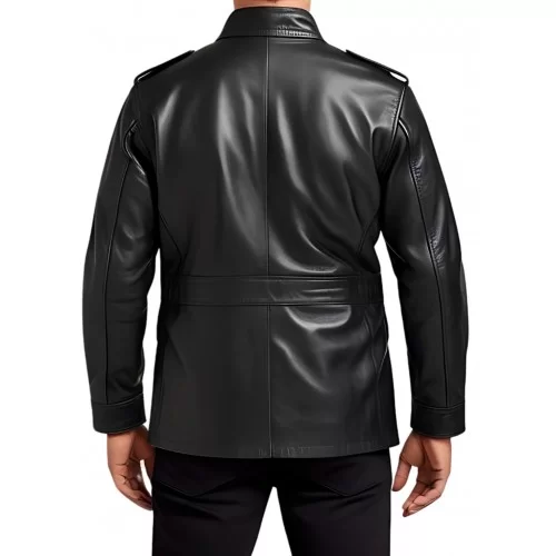Trois quart cuir homme style veste de combat homme cuir agneau noir modèle Cissiron