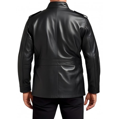 Trois quart cuir homme style veste de combat homme cuir agneau noir modèle Cissiron