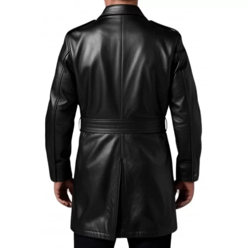 Trois quart cuir style veste de combat avec ceinture homme cuir agneau noir modèle Garice