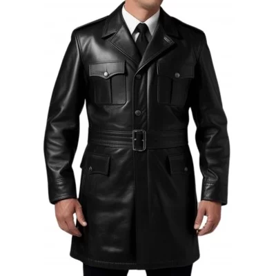 Trois quart cuir style veste de combat avec ceinture homme cuir agneau noir modèle Garice