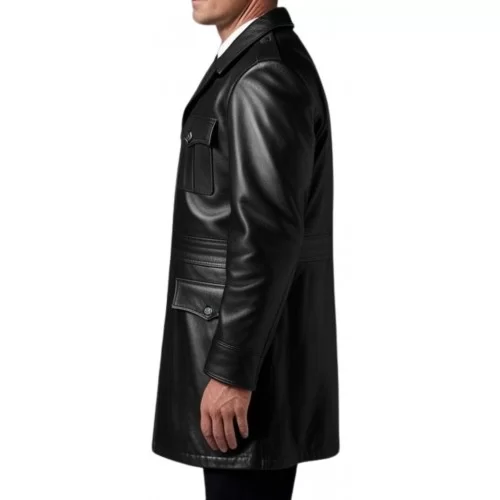 Trois quart cuir style veste de combat avec ceinture homme cuir agneau noir modèle Garice