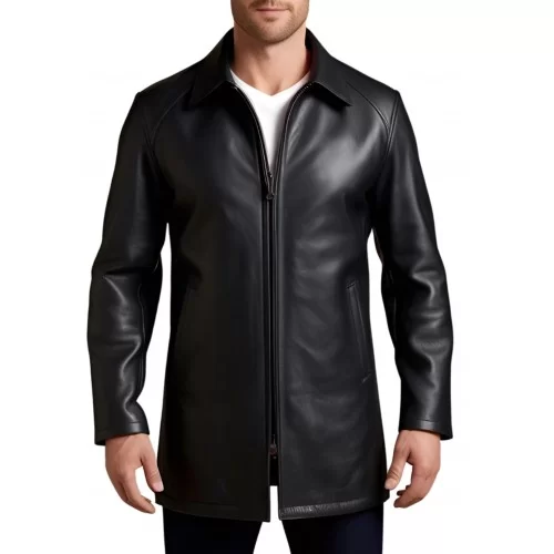 Trois quart cuir fermeture par zip sur l'avant modèle homme en agneau noir modèle Gillot