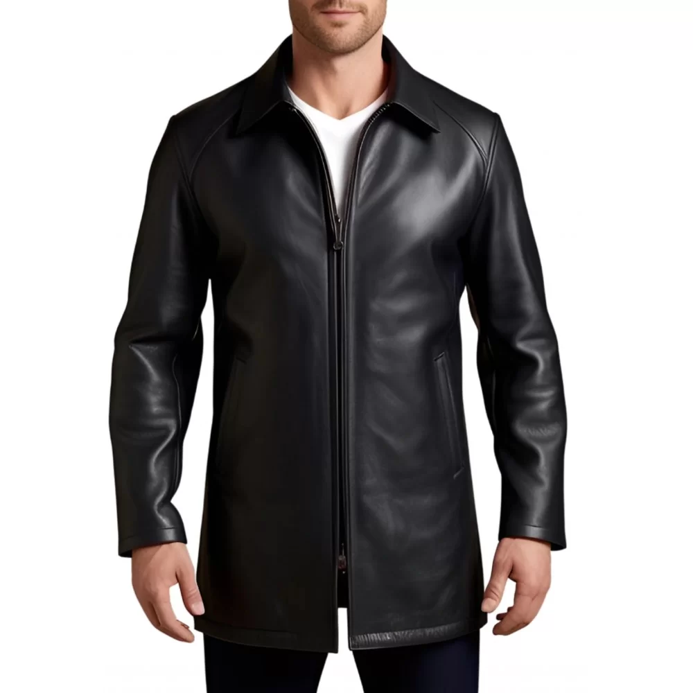 Trois quart cuir fermeture par zip sur l'avant modèle homme en agneau noir modèle Gillot