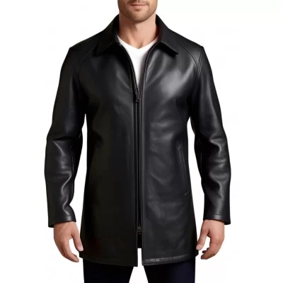 Trois quart cuir fermeture par zip sur l'avant modèle homme en agneau noir modèle Gillot