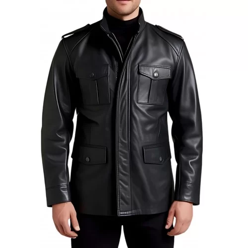 Trois quart cuir veste de combat modèle homme en agneau noir modèle Bataille