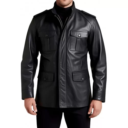 Trois quart cuir veste de combat modèle homme en agneau noir modèle Bataille