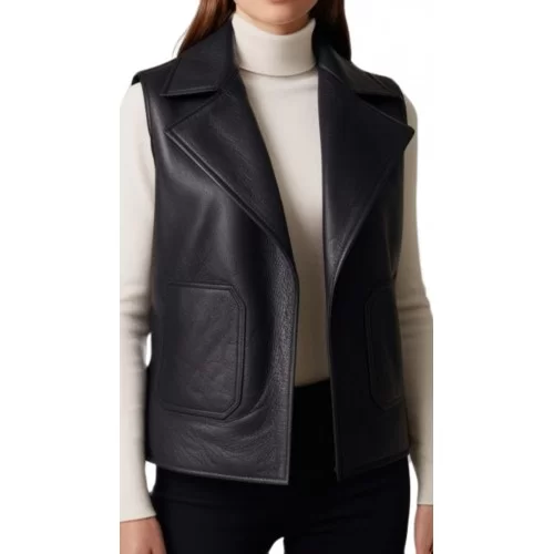 Gilet en cuir femme en mouton noir modèle Alonzia