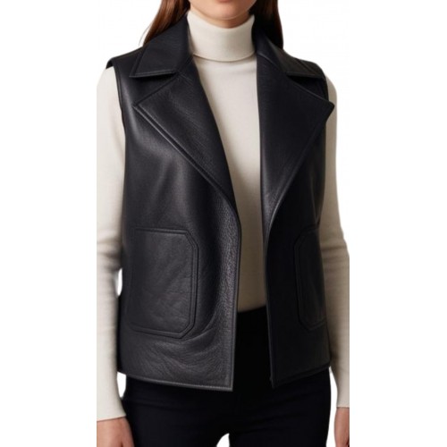 Gilet en cuir femme en mouton noir modèle Alonzia