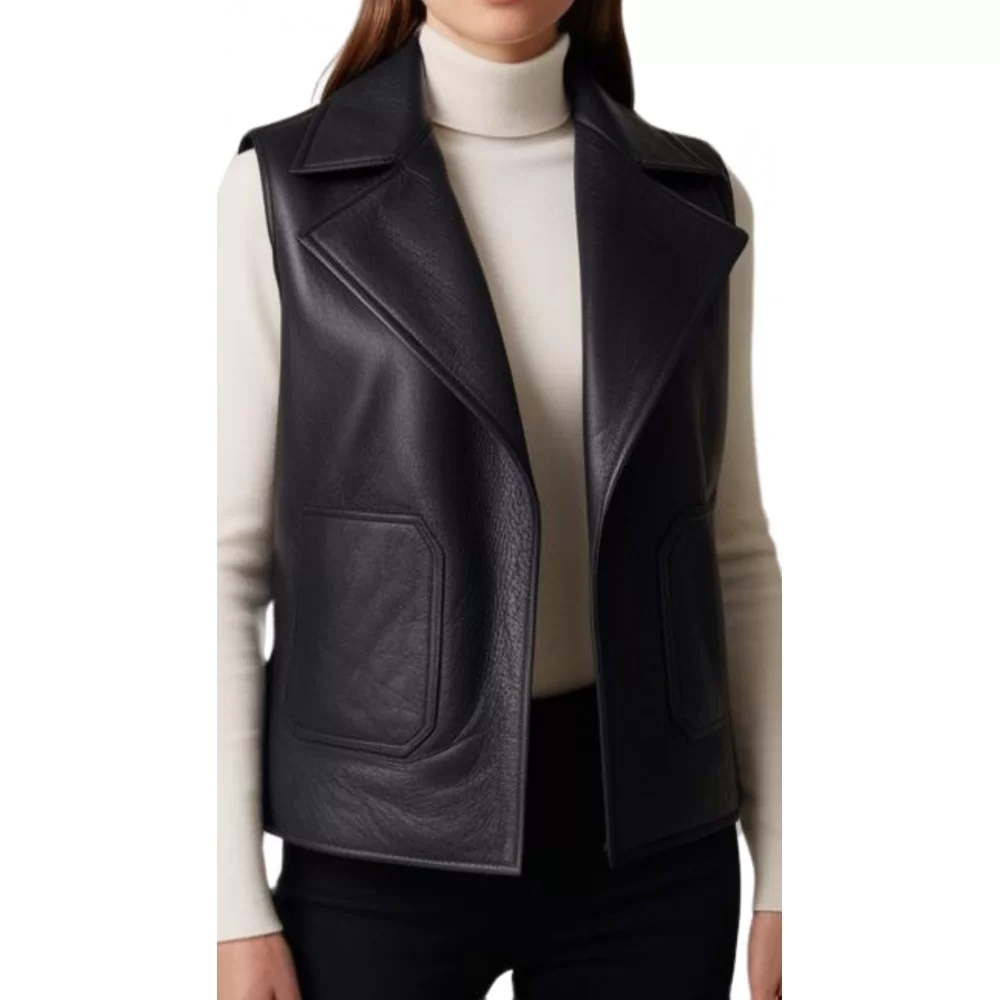 Gilet en cuir femme en mouton noir modèle Alonzia