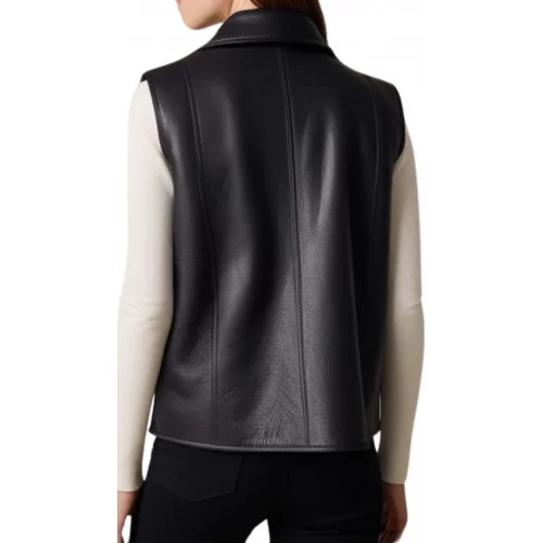 Gilet en cuir femme en mouton noir modèle Alonzia