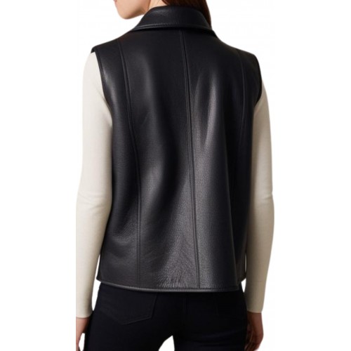 Gilet en cuir femme en mouton noir modèle Alonzia