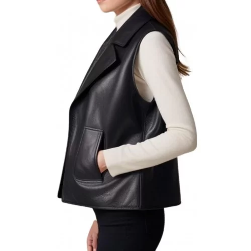 Gilet en cuir femme en mouton noir modèle Alonzia
