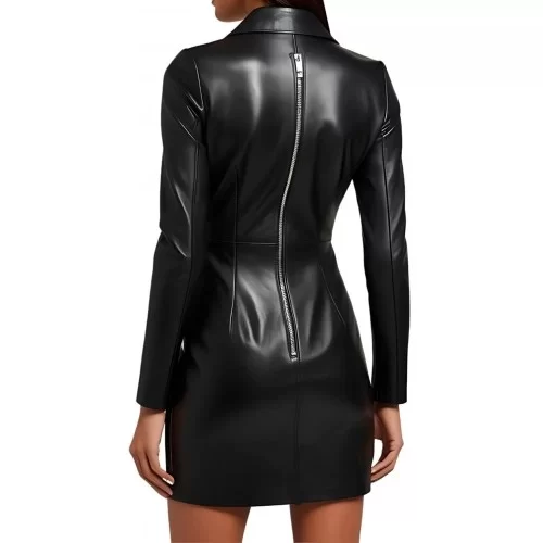 Robe en cuir mi longue style perfecto en agneau noir fermeture par zip sur l'avant modèle Rockia