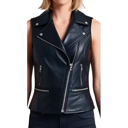 Gilet femme style perfecto en cuir d'agneau fermeture par zip modèle Gina