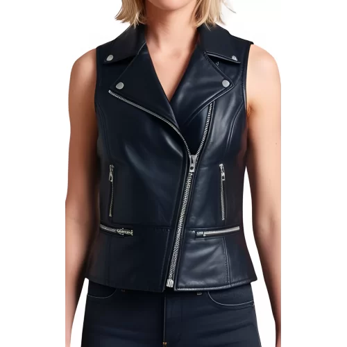 Gilet femme style perfecto en cuir d'agneau fermeture par zip modèle Gina