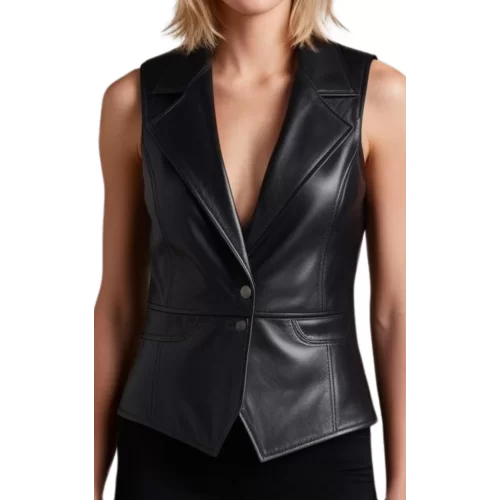 Gilet femme en cuir d'agneau fermeture par boutons modèle Ibiza